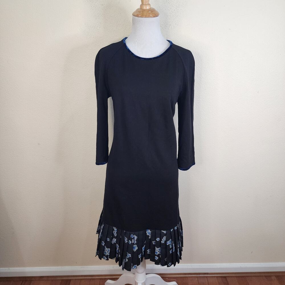 Tambovchanka Women's Drop Waist Black Shift Dress Size 46 (8) 3/4 Sleeve Velvet